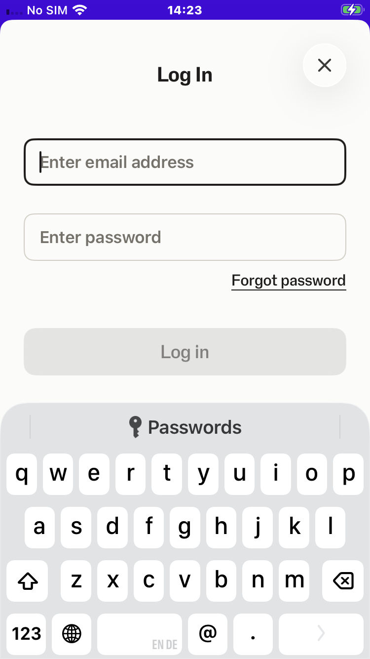 Login screen